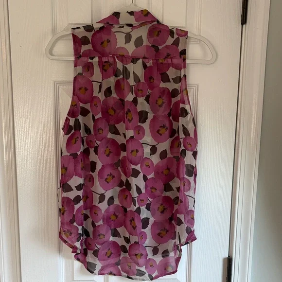 Lush Pink Floral Sleeveless Sheer Blouse - Picture 3 of 4